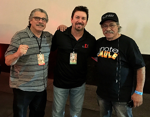 Actor Edward James Olmos and Cutman Jacob Stitch Duran with Richard Wilk at the D