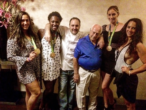 Tommy Lasorda with 2016 Womens Olympic Water Polo Team at N9NE Steakhouse Sept. 10