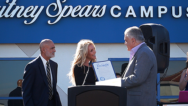 On Saturday, Nov. 4, Britney Spears joined president and CEO of the Nevada Childhood Cancer Foundation, Jeff Gordon, in celebration of the grand opening of the organization’s new Britney Spears Campus. Clark County Commissioner Steve Sisolak also joined in on the festivities, declaring it Nevada Childhood Cancer Foundation and Britney Spears Day. - Photo credit: Sonia Miller