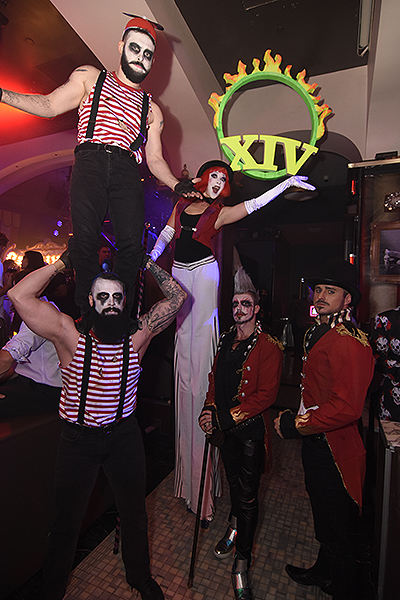 Stilt walkers ringmasters and acrobats took over Hyde Bellagio during XIV Freakshow 10.31.17
