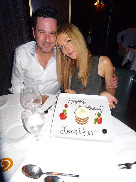 Jennifer Finnigan and husband Jonathan Silverman celebrate Finnigans birthday over carrot cake at the D Las Vegas