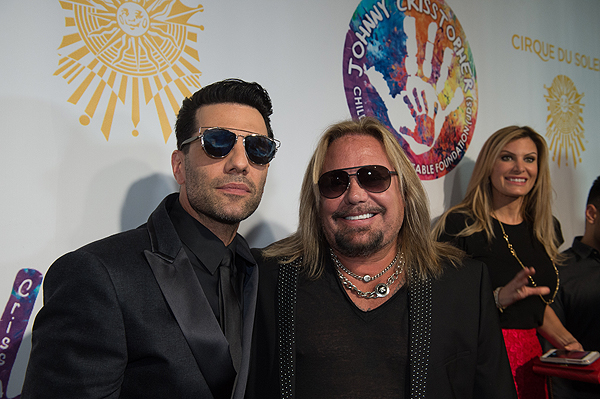 Criss Angel and Vince Neil on the gold carpet at Criss Angel HELP Sept 12 2016 Tom Donoghue